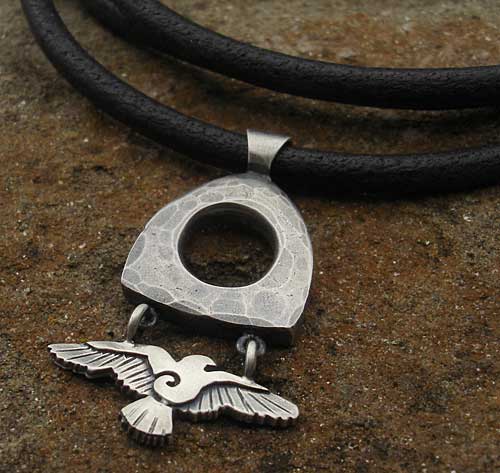 Silver Oxidised Raven On Leather Necklace