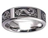 Titanium ring with Celtic dog engravings
