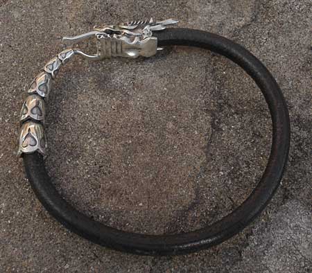 silver and leather mens bracelet