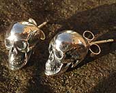 Gothic silver skull stud earrings