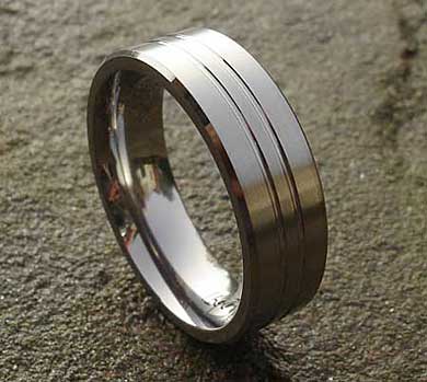 Grooved Wire Brushed Titanium Ring