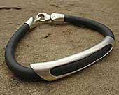 Mens rubber and sterling silver designer bracelet