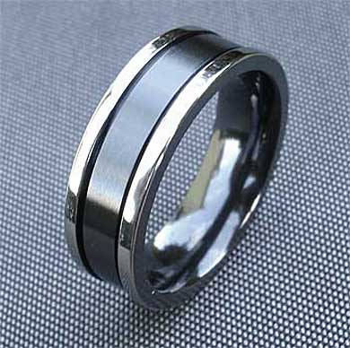 Black 2 Tone Zirconium Ring For Men