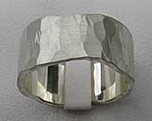 Wide hammered sterling silver wedding ring