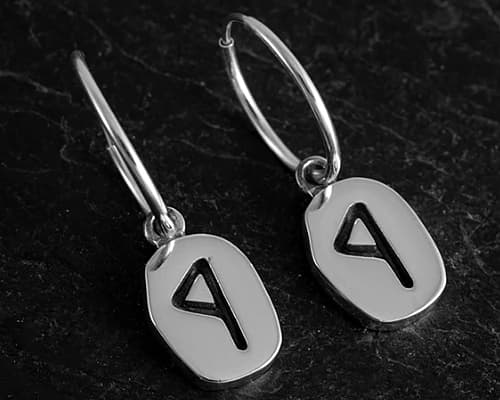 Ancient runic silver hoop earrings