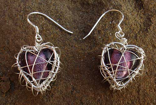 aubergine heart earrings