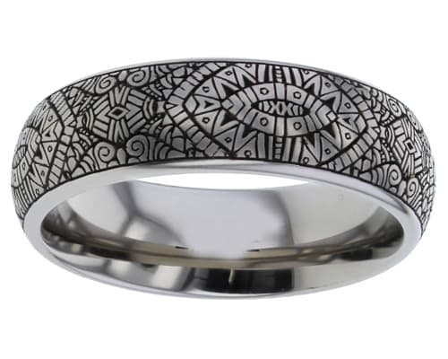 Aztec tribal titanium ring