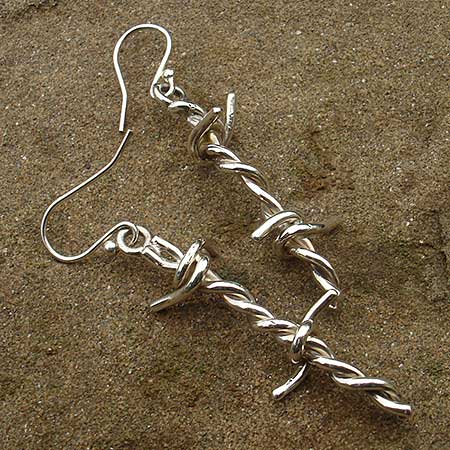 Barb wire silver earrings