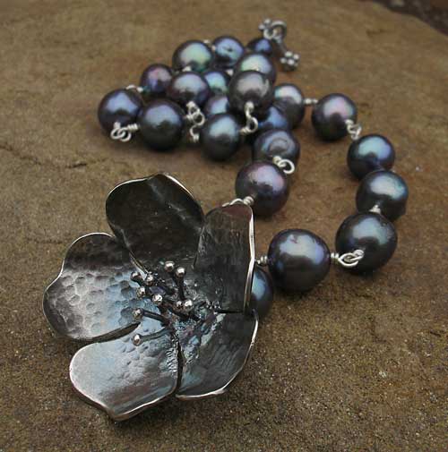 beaded silver flower necklace