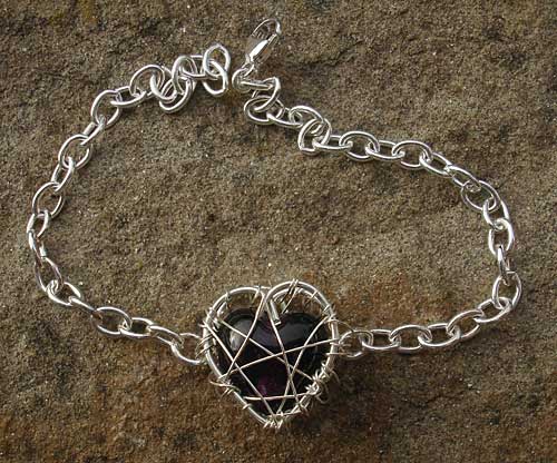 Black glass heart bracelet
