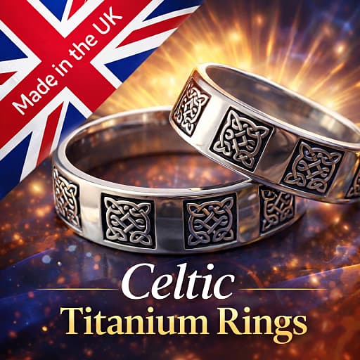 British made Celtic titanium rings and a made in the UK British Union Jack