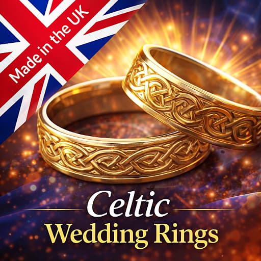 British made Celtic wedding rings and a made in the UK British Union Jack