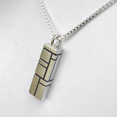 British silver mens brick designer necklace