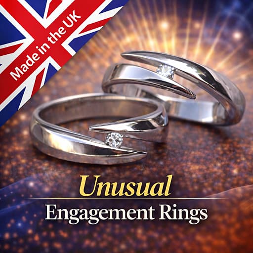 Two unusual engagement rings and a made in the UK British Union Jack