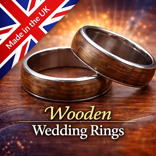 Two British wedding rings and a made in the UK British Union Jack
