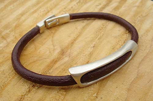 brown leather and silver bracelet