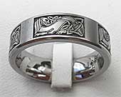 Celtic titanium ring engraved with Celtic dog art