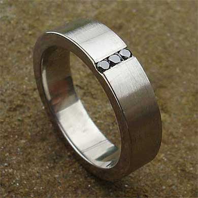 Black diamond channel set wedding ring