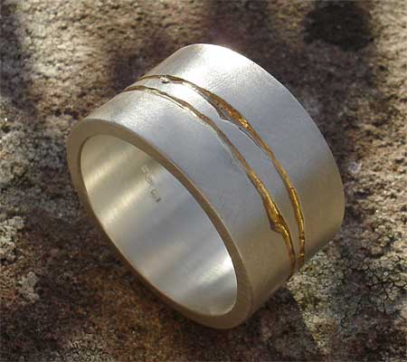 chunky goldetched silver ring