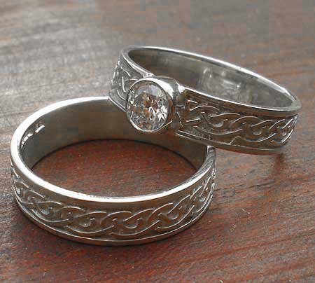 Cubic zirconia silver Celtic bridal set