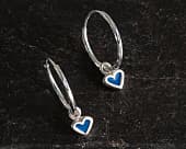 Blue heart silver hoop earrings