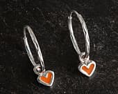 Orange heart silver hoop earrings
