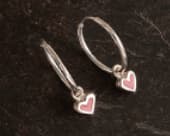 Pink heart silver hoop earrings