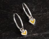 Yellow heart silver hoop earrings