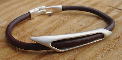 designer leather and silver bracelet