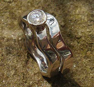 Designer silver engagement and wedding ring