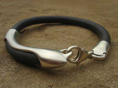 Designer silver and rubber bracelet for men