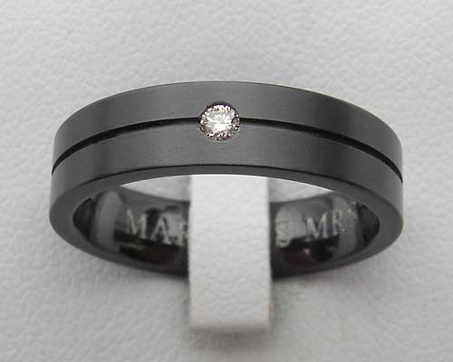 Diamond set black wedding ring
