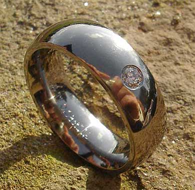 Diamond set domed wedding ring