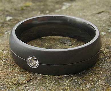 Diamond set modern black wedding ring