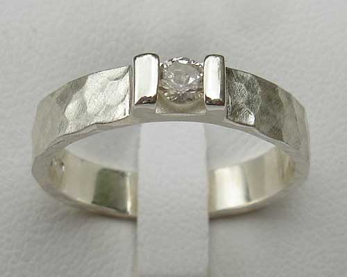 Diamond silver engagement ring