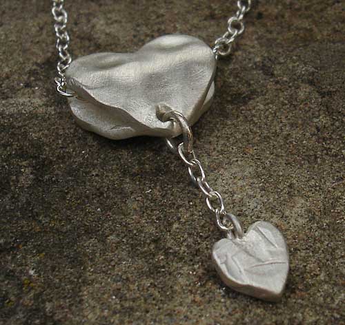double heart silver necklace