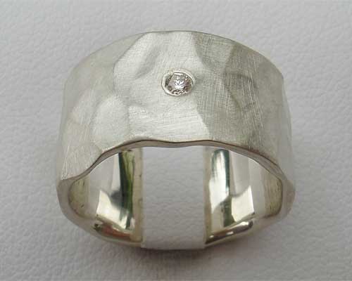 Wide silver diamond wedding ring
