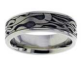 Flame pattern titanium ring
