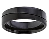 Flat mens designer grooved black ring