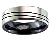 Flat profile twin grooved plain wedding ring