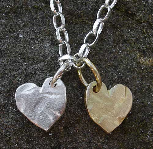gold heart and silver heart necklace