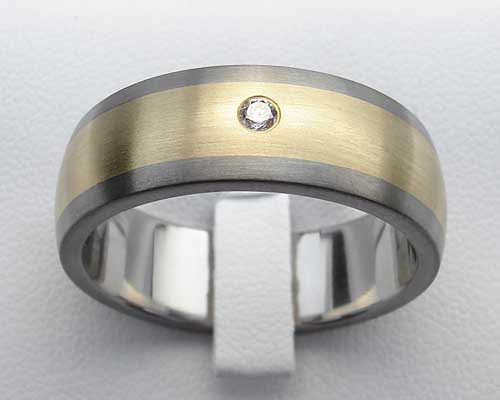 gold inlay domed titanium diamond wedding ring
