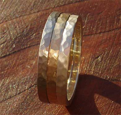 Gold silver and steel wedding ring