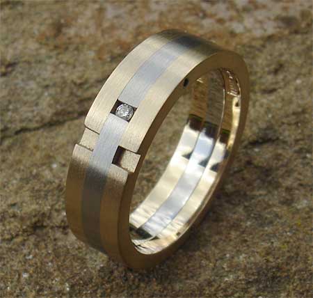 Gold and stainless steel diamond wedding ring