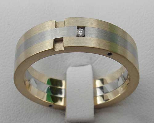 Steel and gold diamond wedding ring