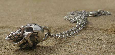 gothic oxidised silver skull necklace
