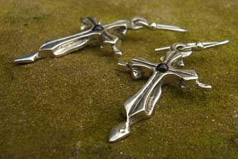 Gothic sterling silver cross earrings