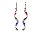 Titanium drop earrings featuring a flowing colourful spiral design