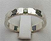 Green diamond hammered silver engagement ring