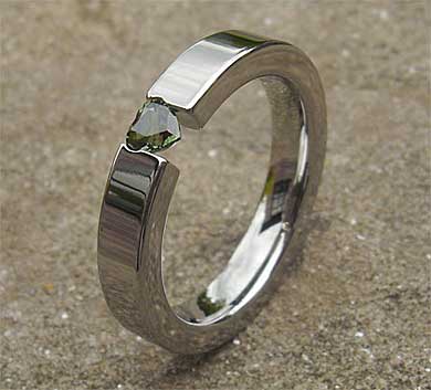 Green heart sapphire engagement ring